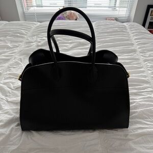 Margaux 15 inches Tote Bag in Smooth Black Leather